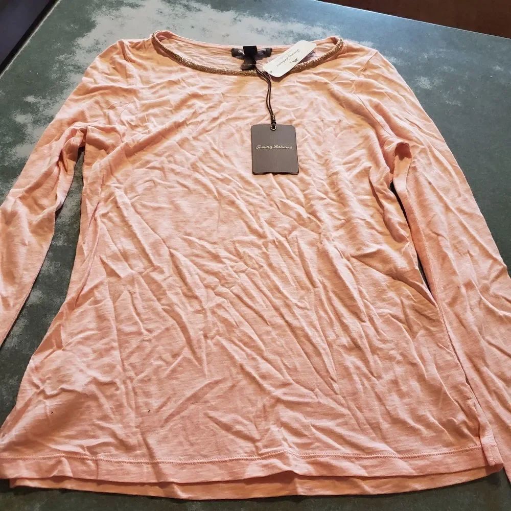 NWT Tommy Bahama sadie jersey beaded peach tshirt sz  XS